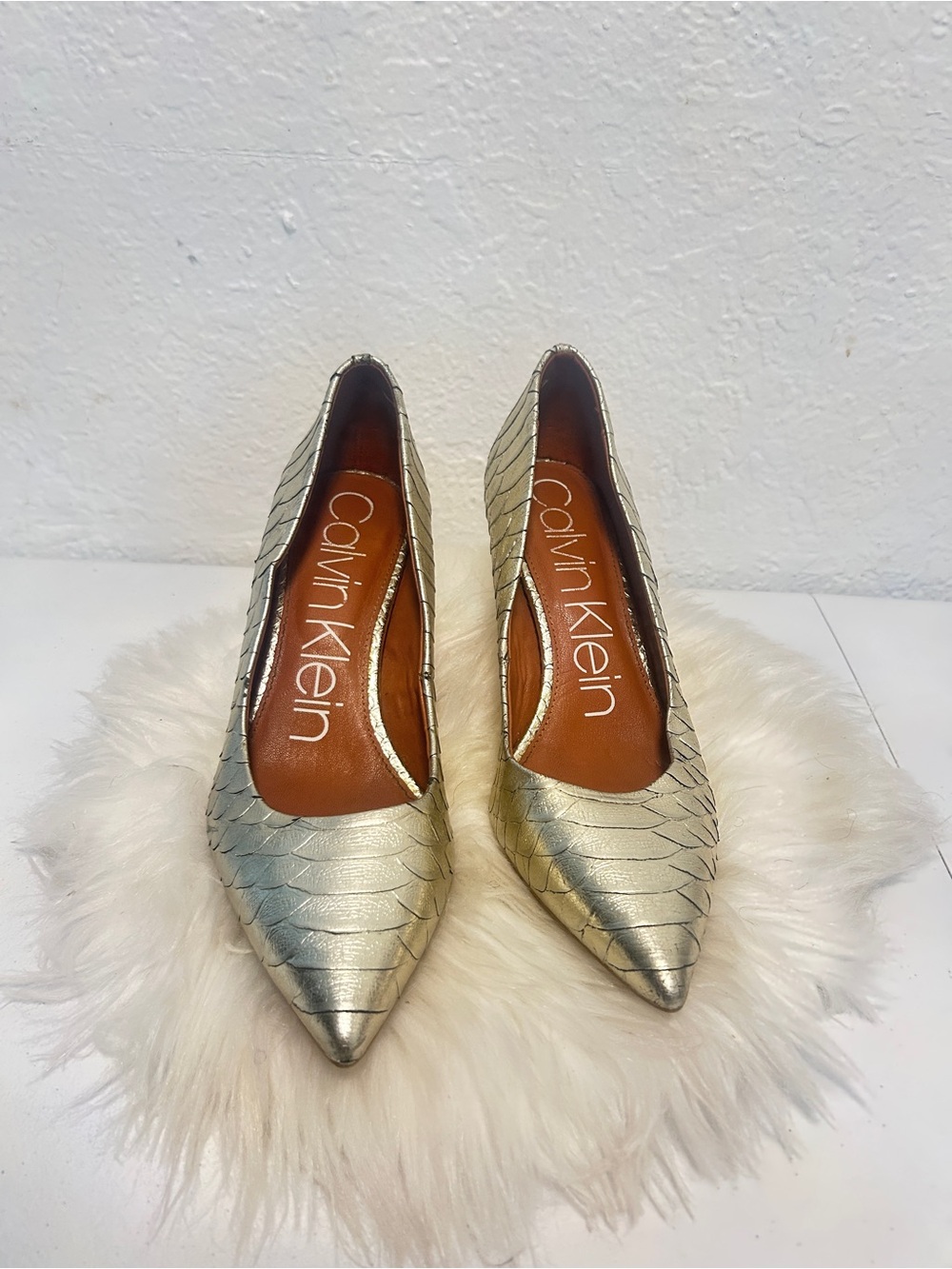 Calvin Klein Metallic Gold Pointed-Toe Heels